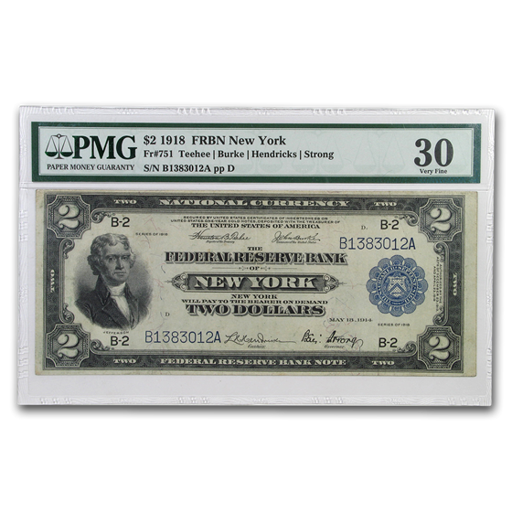 1918 (B-New York) $2 FRBN Battleship VF-30 PMG 1918 (B-New York) $2 FRBN Battleship VF-30 PMG